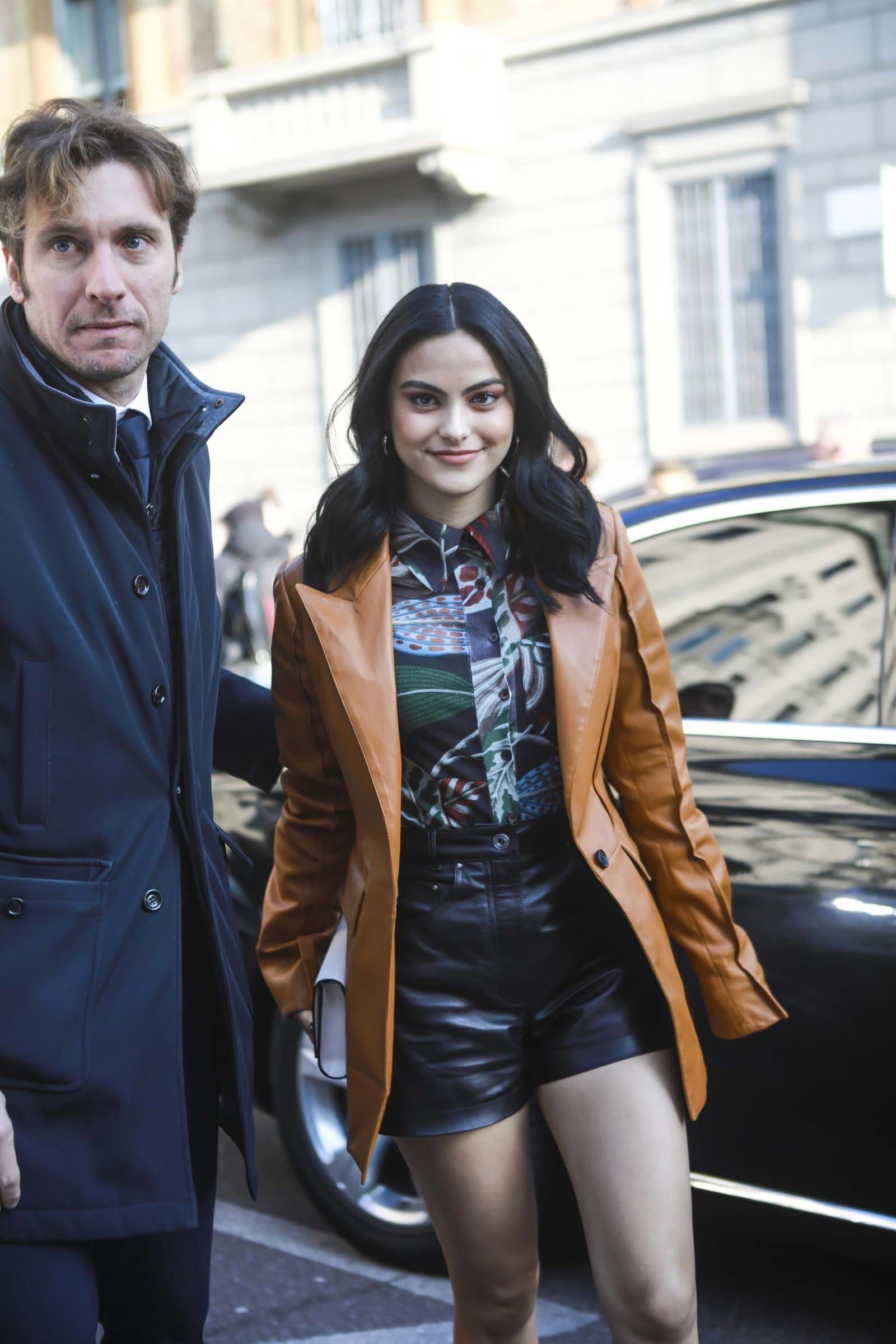 Camila Mendes arrives at the Salvatore Ferragamo Fashion Show - Leather Jacket 2