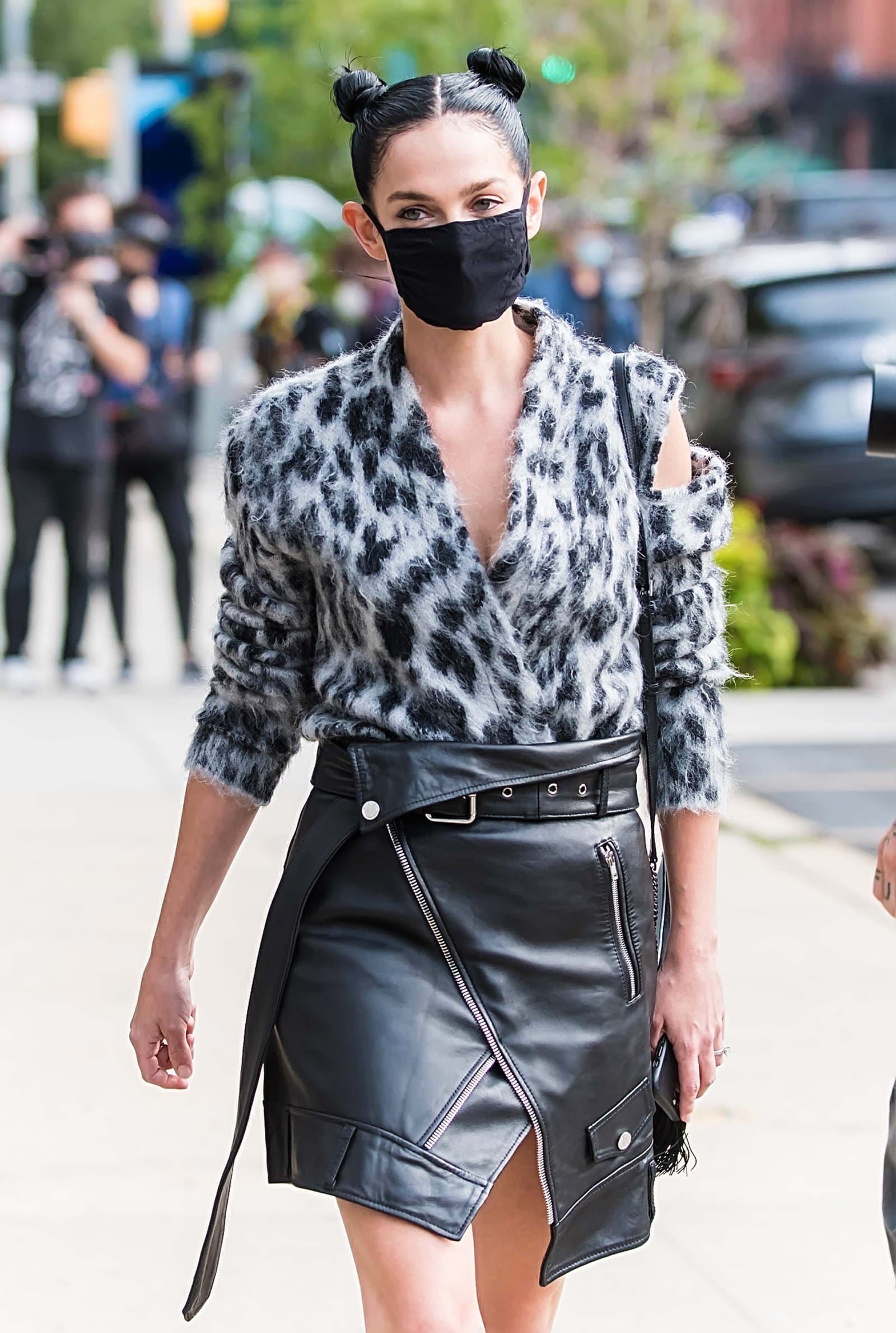 Leigh Lezark at Monse Fall/Winter 2020 fashion show - Leather Skirt 2