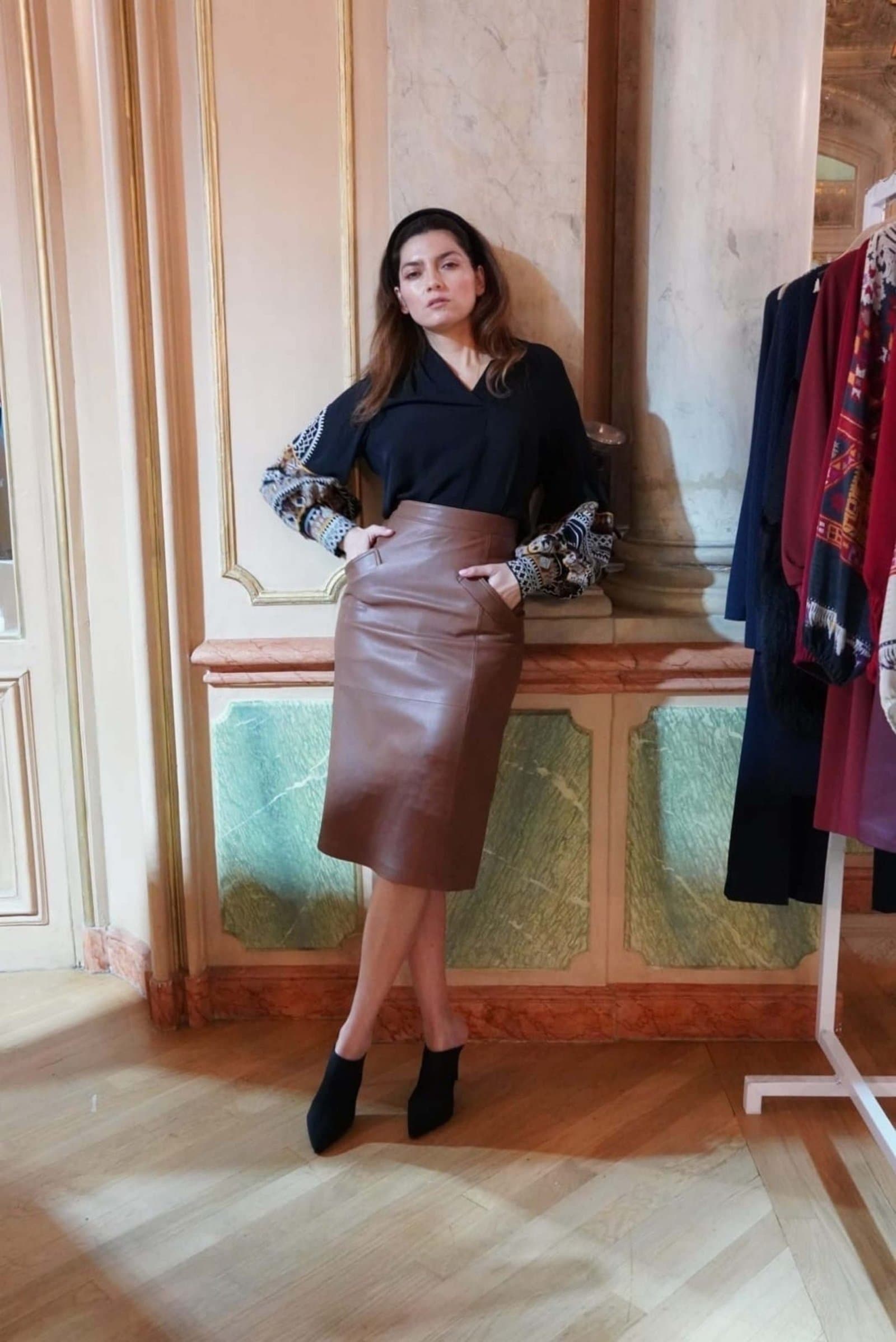 Blanca Blanco poses for a photoshoot in Paris - Leather Skirt 6