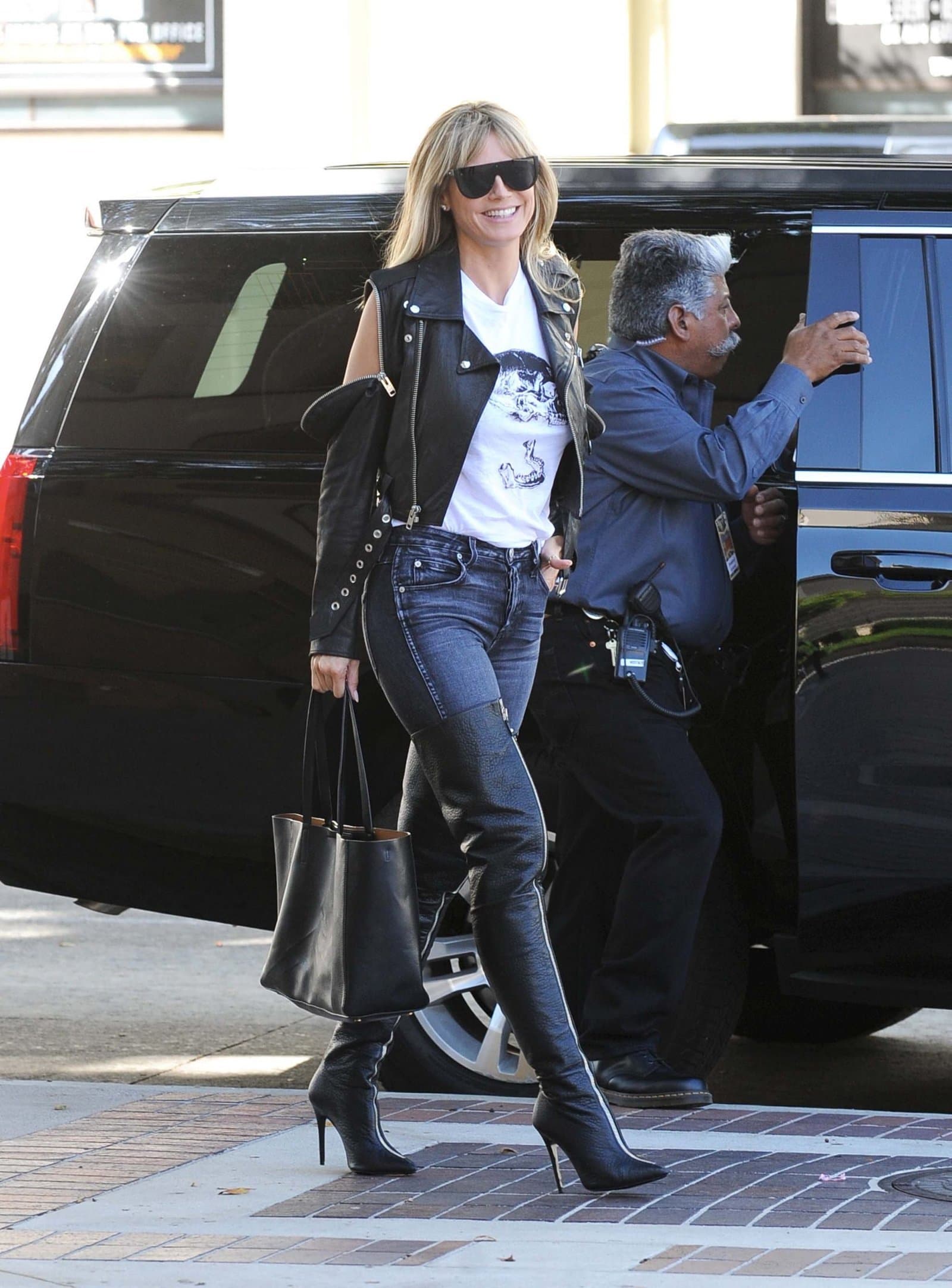 Heidi Klum filming America's Got Talent - Leather Jacket 5