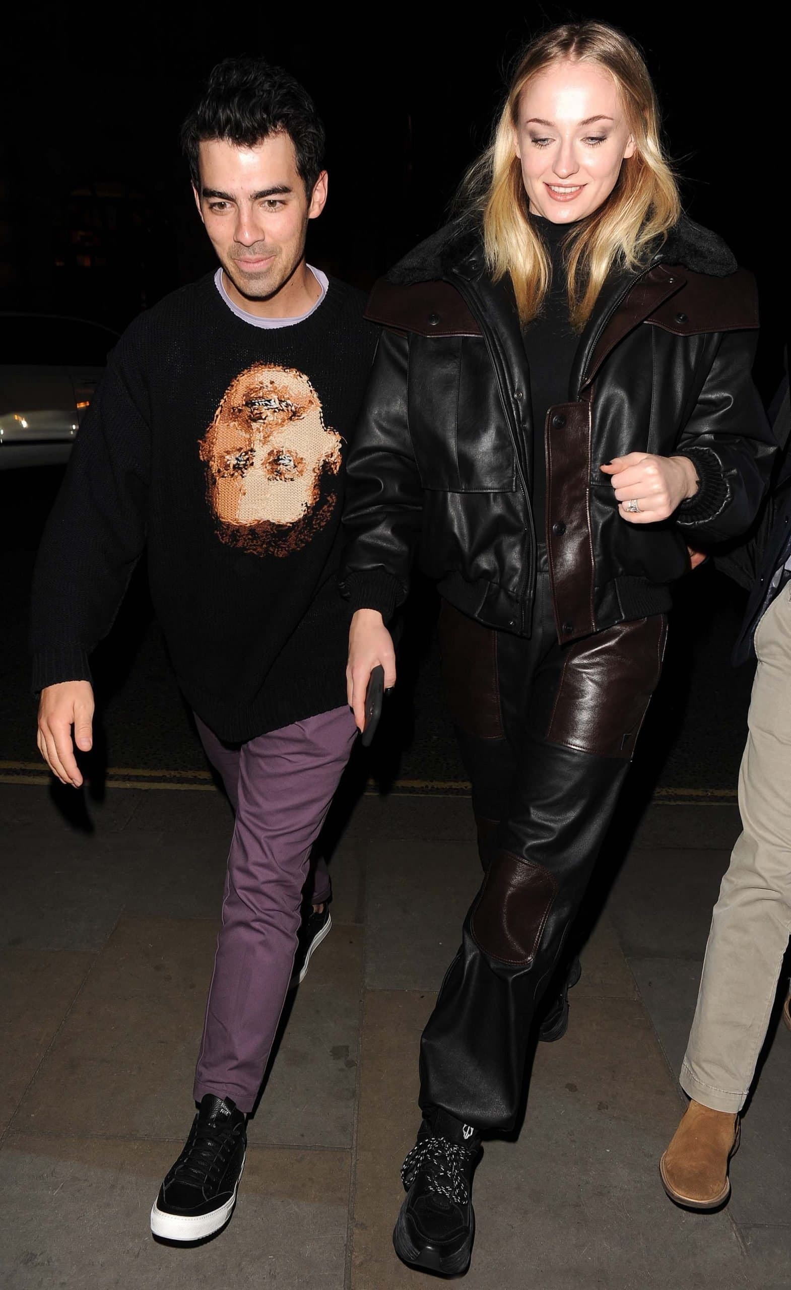 Sophie Turner and Joe Jonas returning to their hotel - Leather Jacket 4